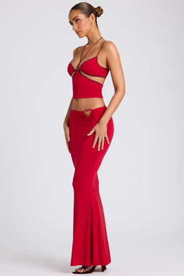 Mid Rise Maxi Skirt in Fire Red