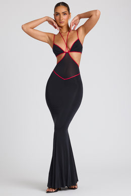 Contrast Stitch Cut Out Evening Gown in Black