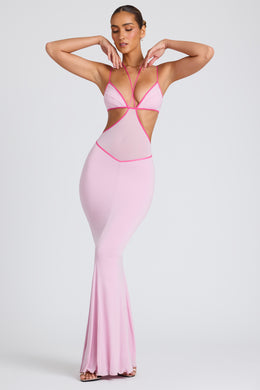 Contrast Stitch Cut Out Evening Gown in Soft Pink