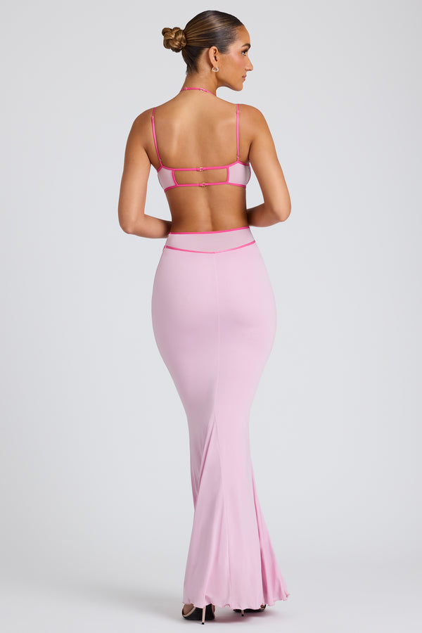 Contrast Binding Cut Out Evening Gown in Soft Pink - 2