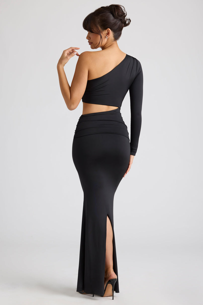 Single Sleeve Cut Out Evening Gown in Black - 2