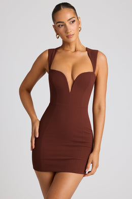 Heart Cut Out Mini Dress in Chocolate Brown