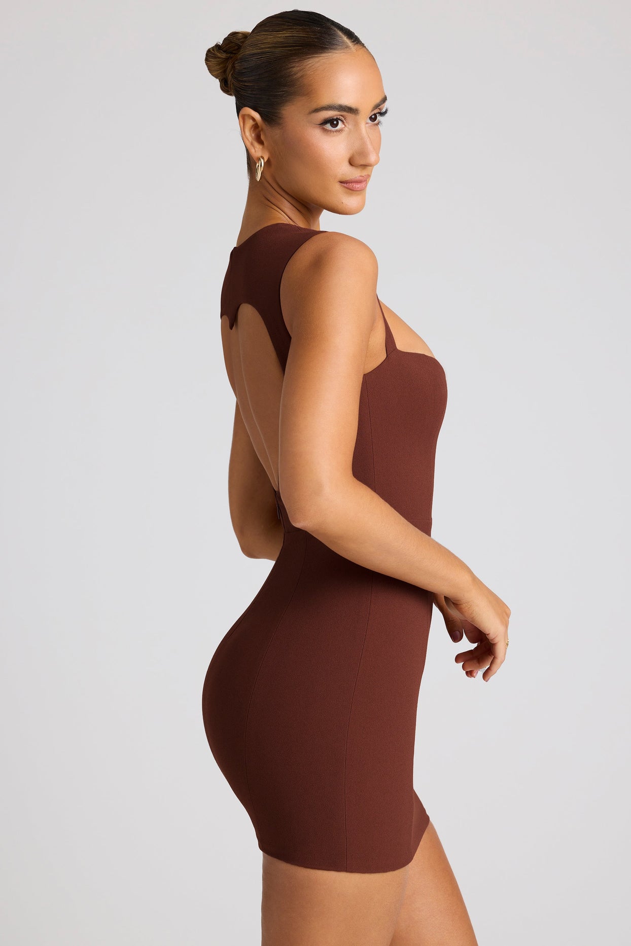 Heart Cut Out Mini Dress in Chocolate Brown