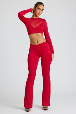 Petite Draped Detail Straight Leg Trousers in Fire Red