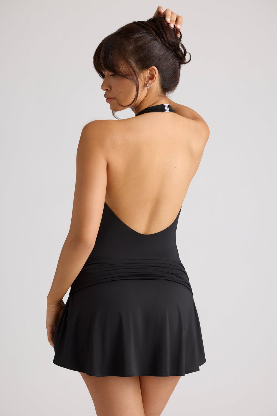 Heart Detail Cowl Neck Mini Dress in Black