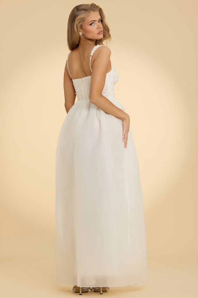 Corset Organza Maxi Dress in White