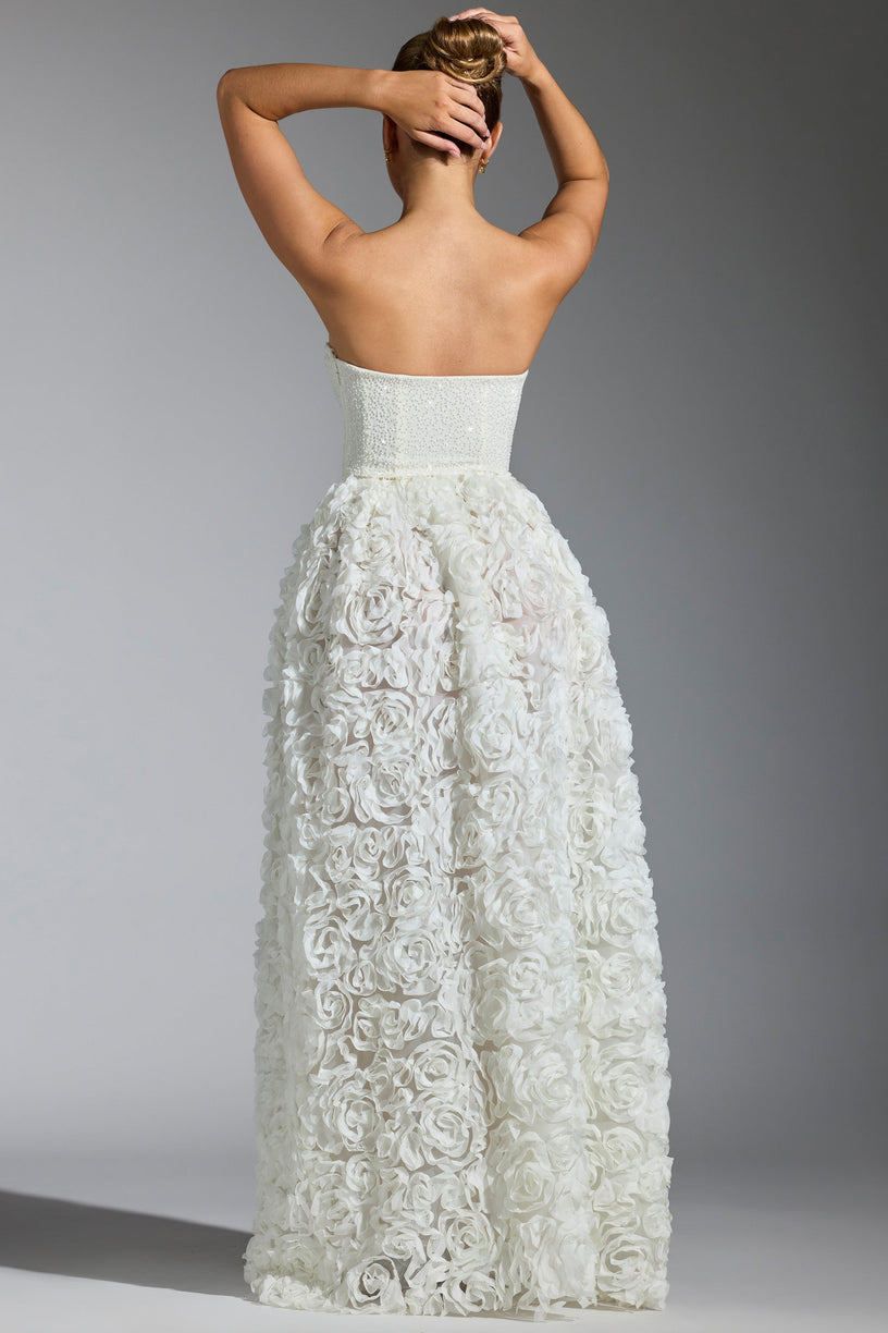 Embellished Floral-Appliqué Corset Gown in White - 2