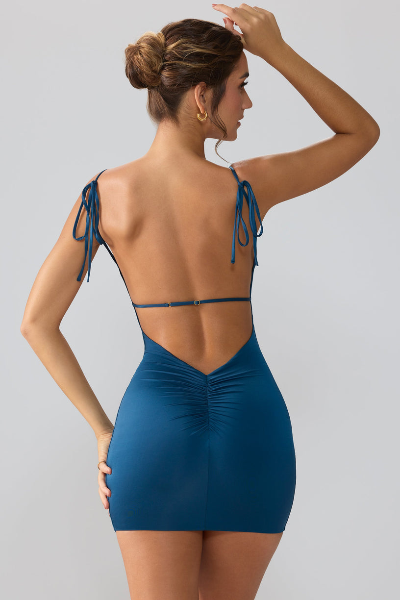 Slinky Jersey Open Back Mini Dress in Midnight Blue - 1