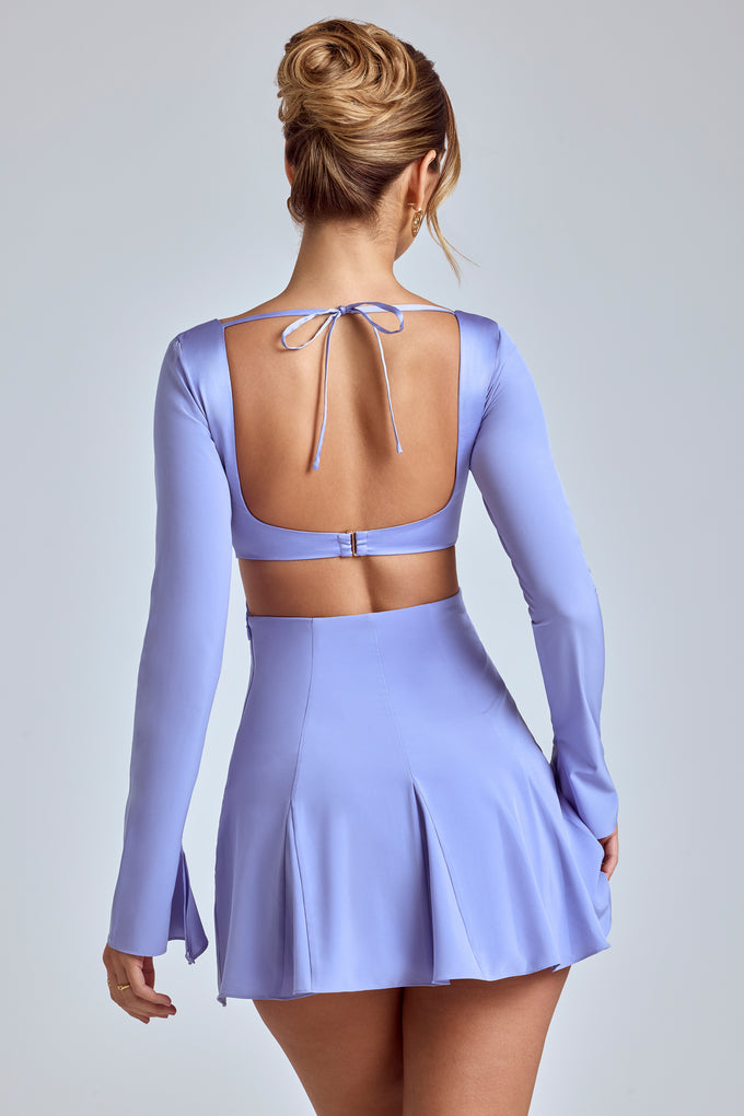 Long Sleeve Godet Mini Dress in Blue Lavender
