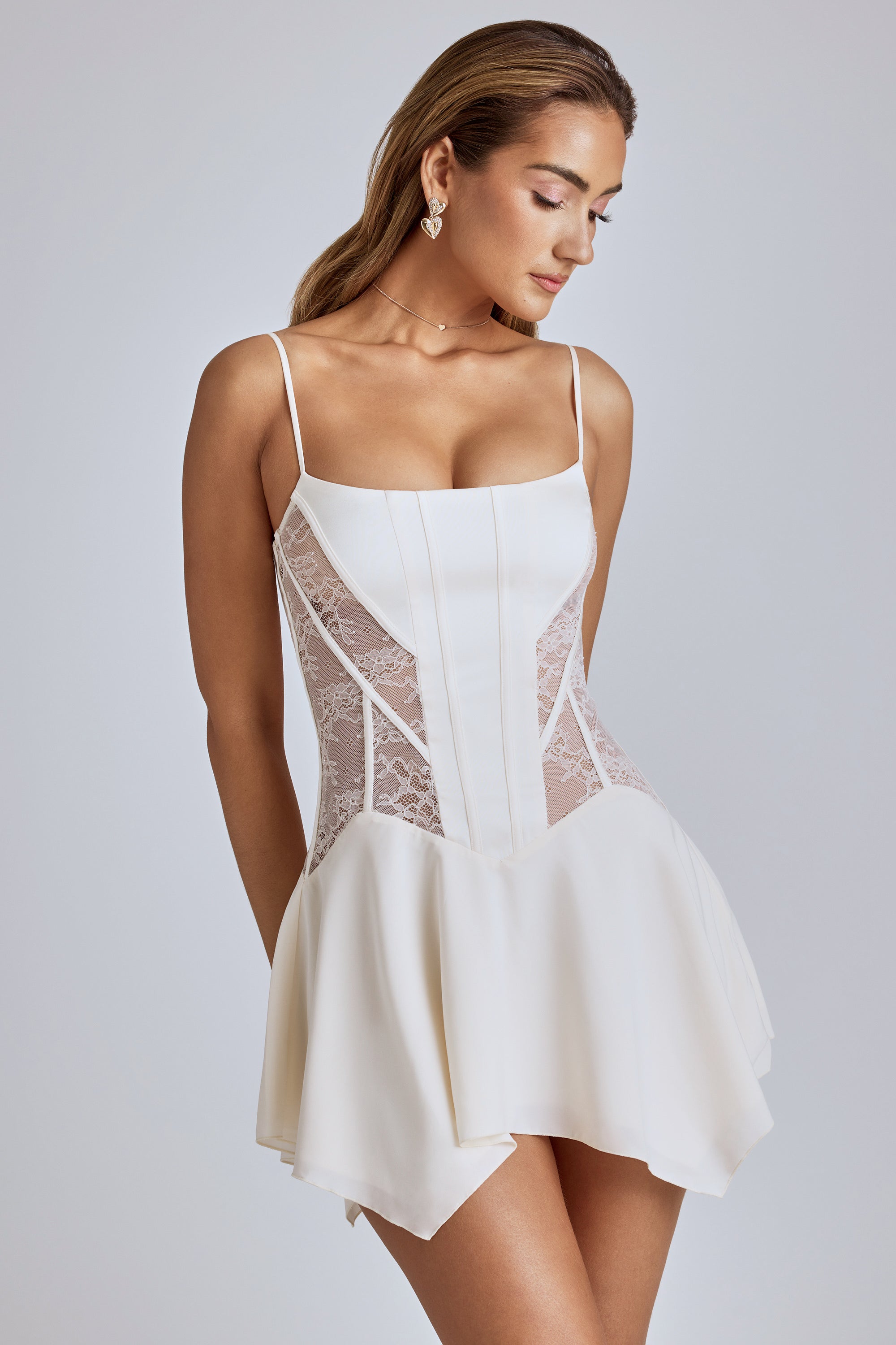 Ivory Lace Handkerchief Hem Dress