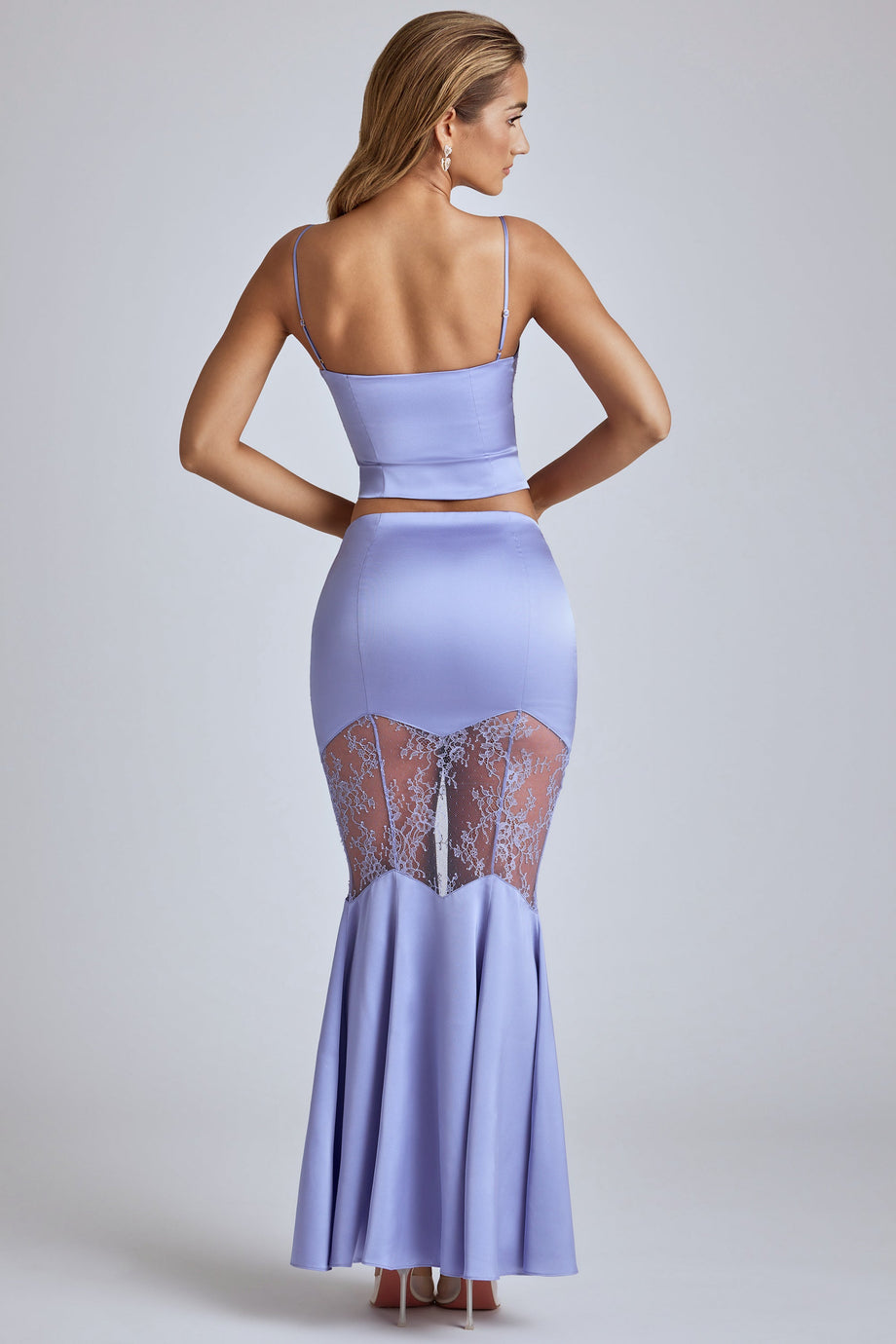 Lace Panel Fishtail Gown Skirt in Blue Lavender