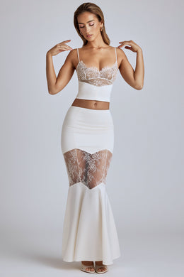 Lace Panel Fishtail Gown Skirt in Ivory