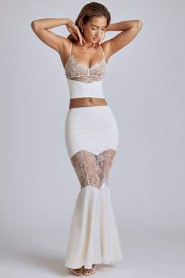 Lace Panel Fishtail Gown Skirt in Ivory
