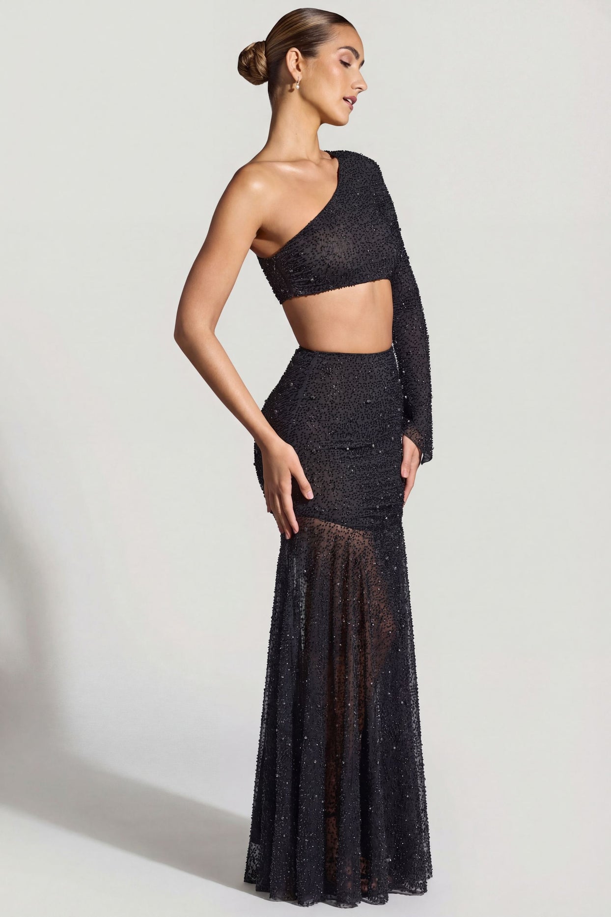 Embellished Handkerchief Hem Skirt in Black - 7