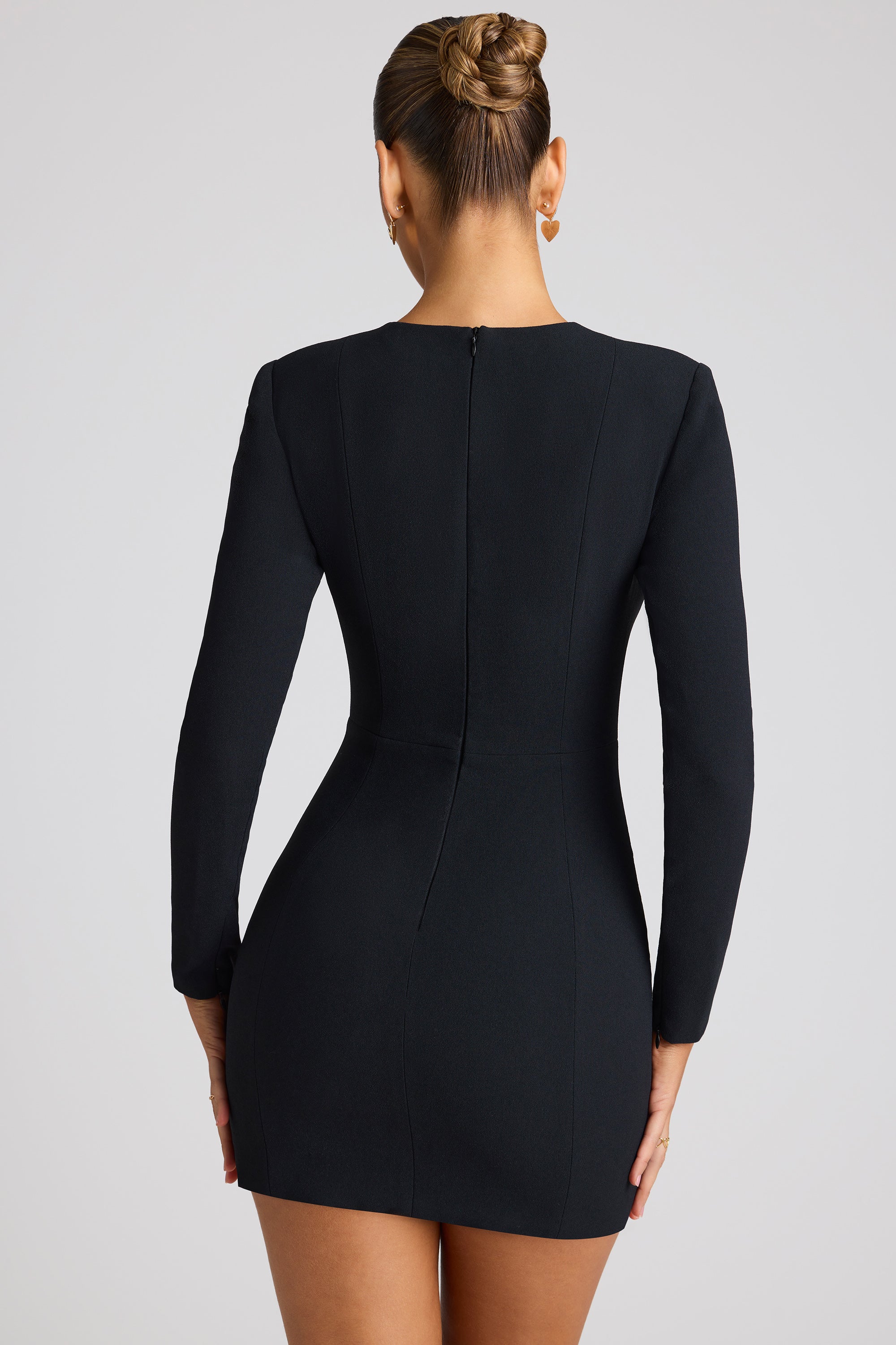 Luciana Heart Cut Out Long Sleeve Mini Dress in Black | Oh Polly