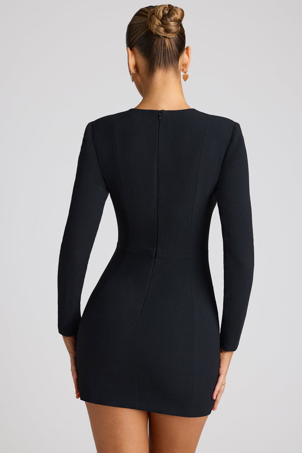Heart Cut Out Long Sleeve Mini Dress in Black - 2