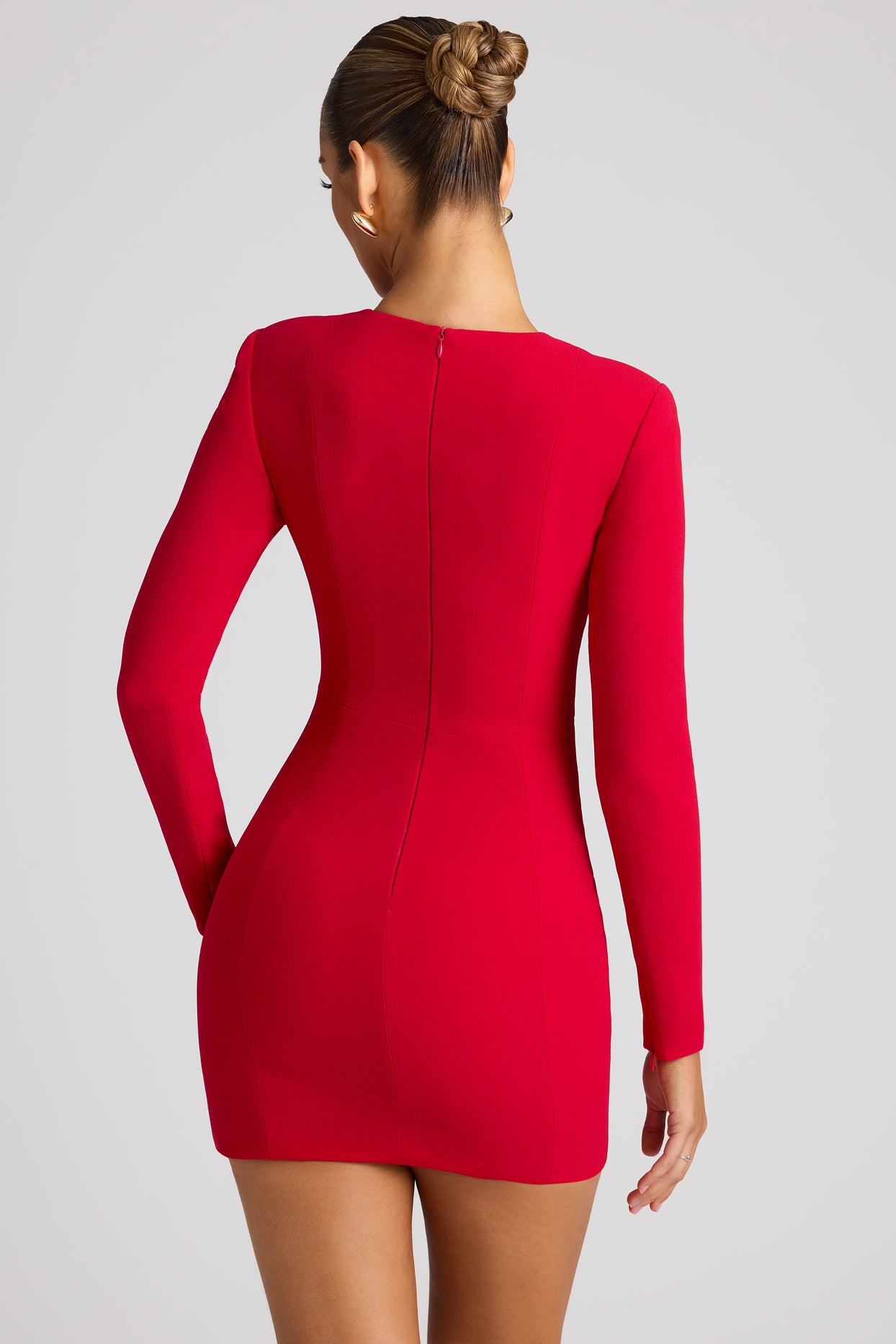 Heart Cut Out Long Sleeve Mini Dress in Fire Red - 2