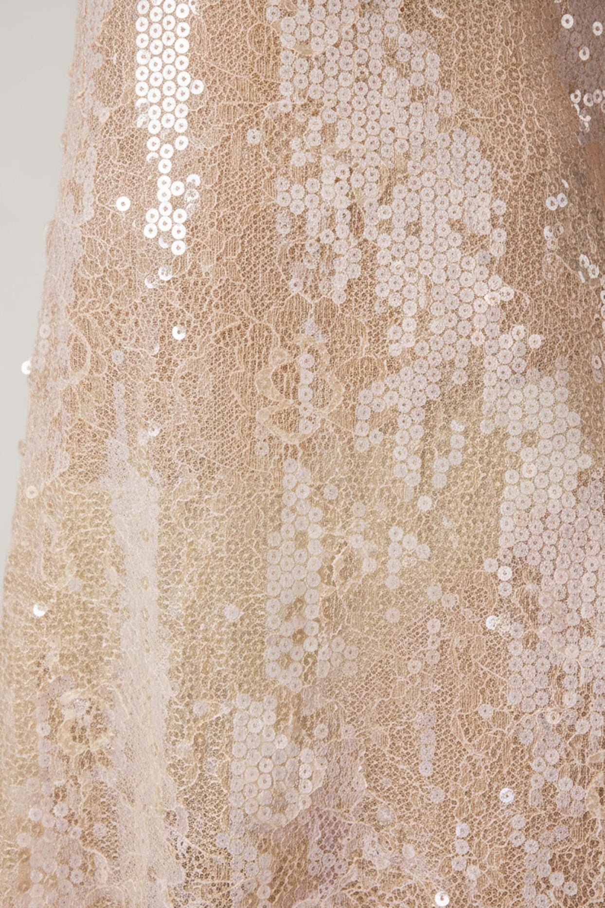Embellished V-neck Lace Mini Dress in Pale Peach - 4