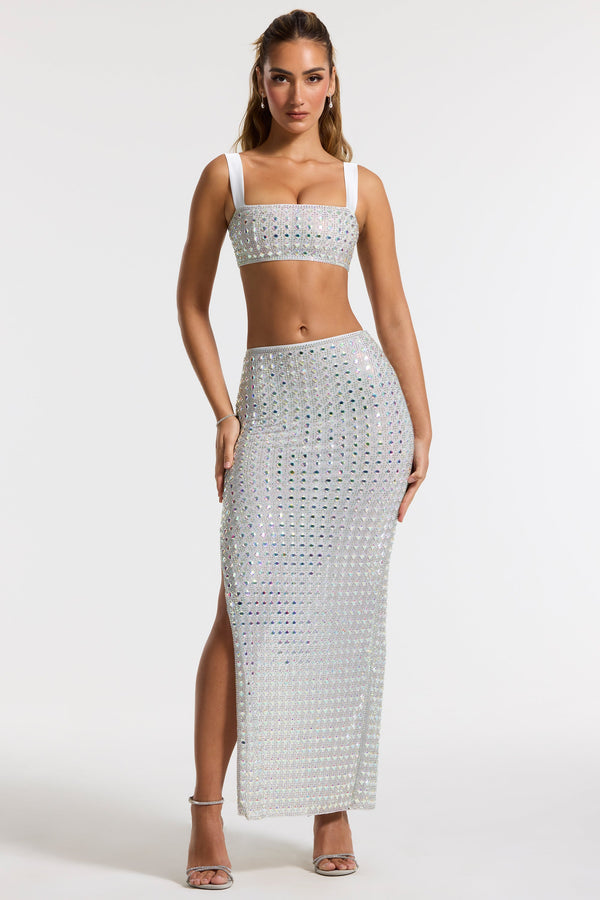 Embellished Mid Rise Gown Skirt in Silver - 1