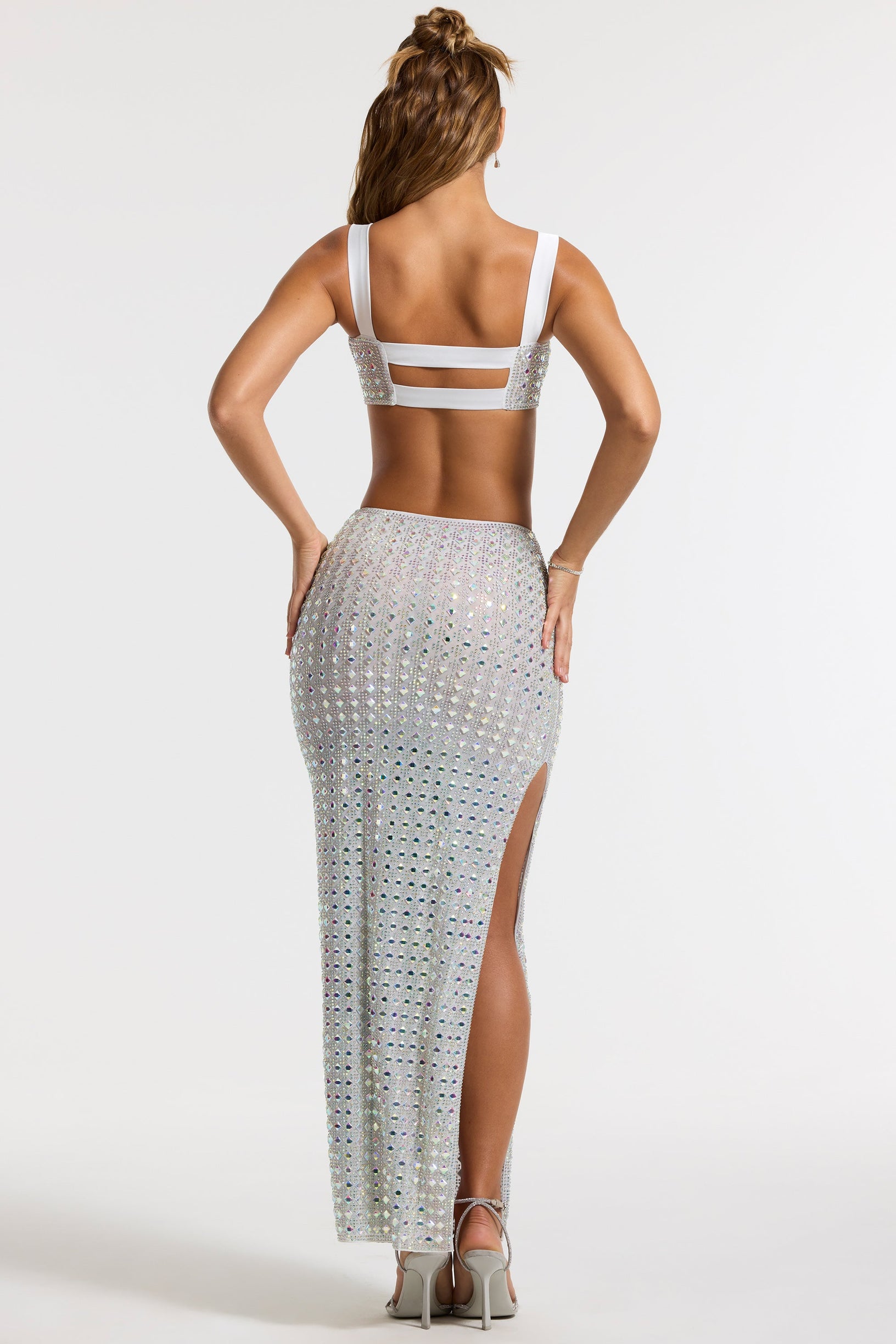 Embellished Mid Rise Maxi Skirt in Silver - 2