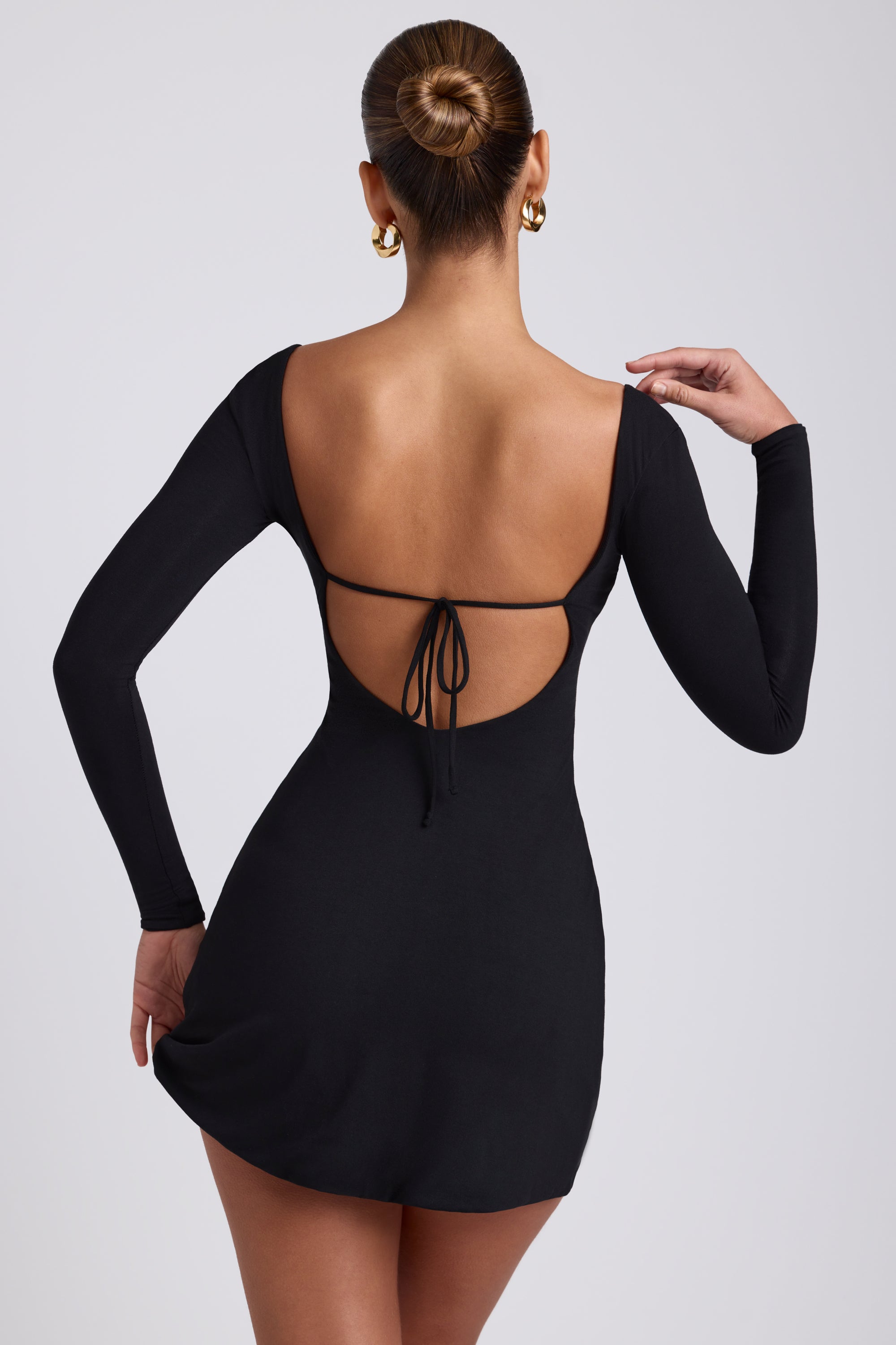 Hope Modal Square Neck Long Sleeve Mini Dress in Black | Oh Polly