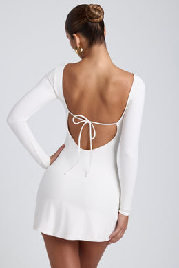 Modal Square Neck Long Sleeve Mini Dress in White