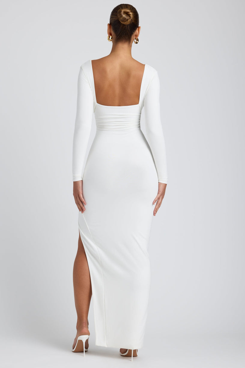 Modal Plunge Neck Long Sleeve Maxi Dress in White - 2