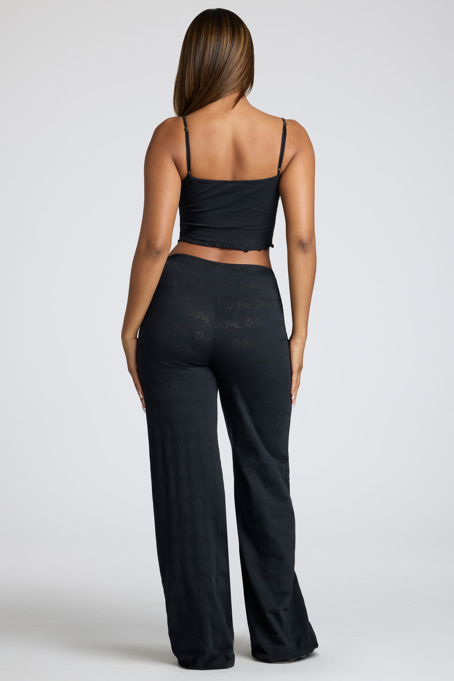 Mid Rise Straight Leg Pointelle Trousers in Black