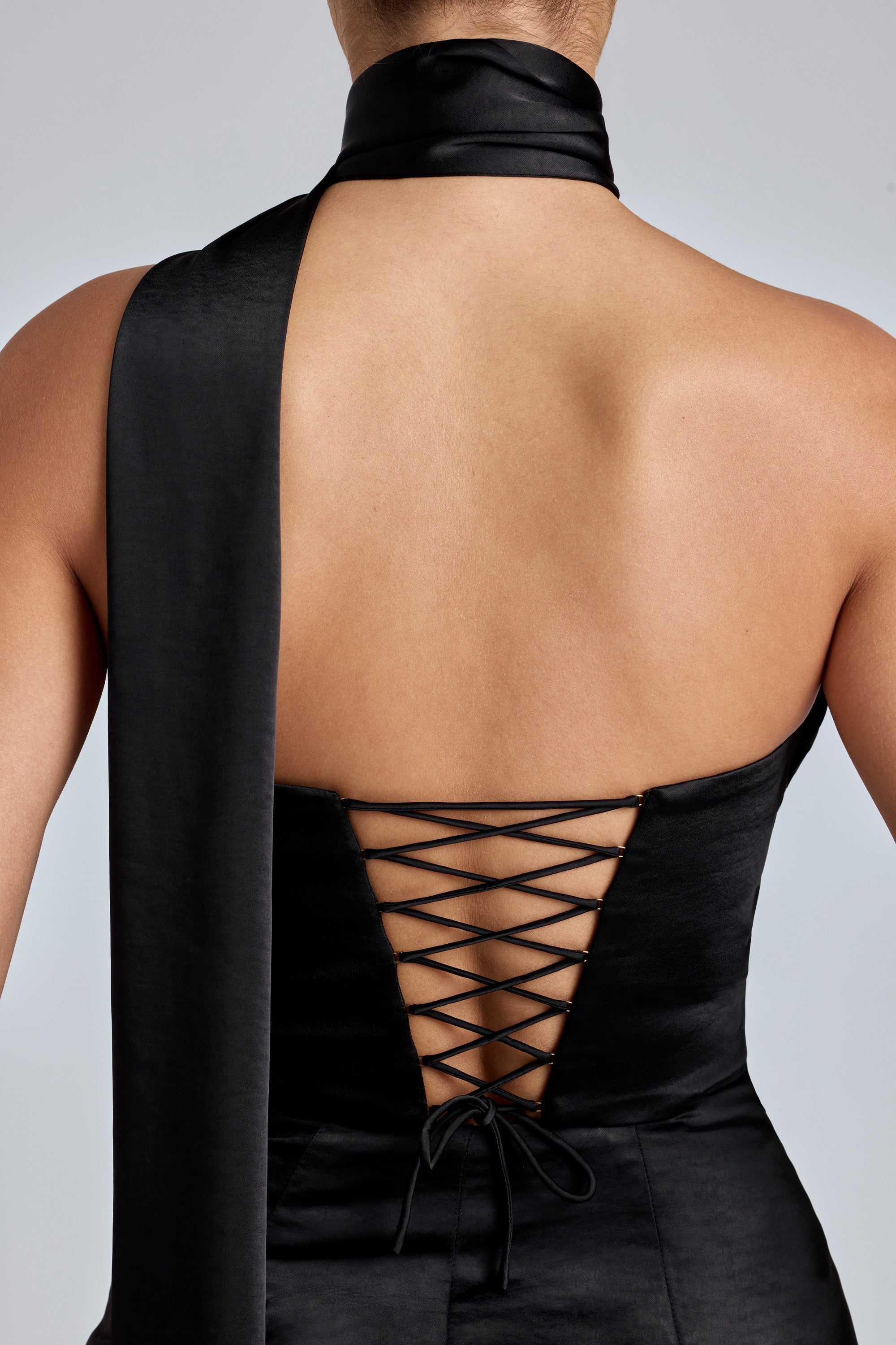 draped halterneck satin mini dress in black ONLY halterneck satin mini dress in black