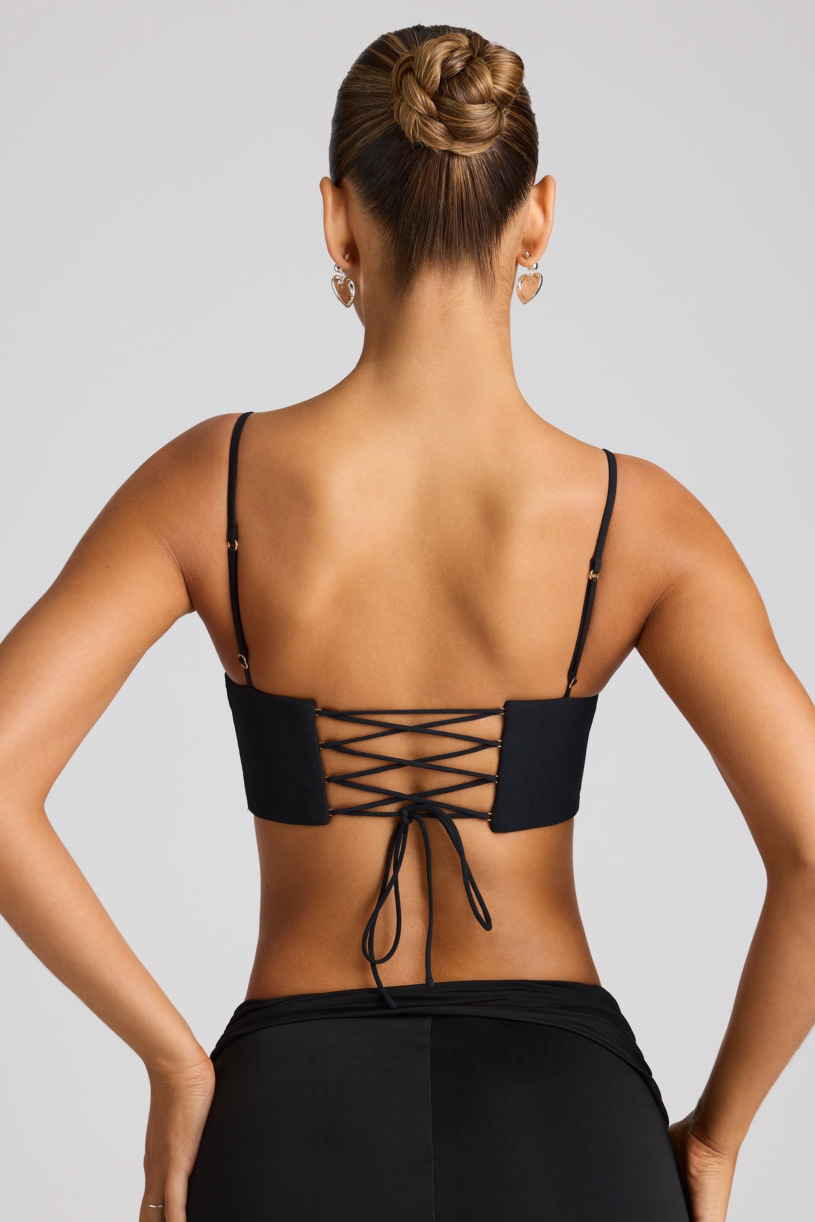 Embellished Statement Heart Shaped Crop Top in Black - 2