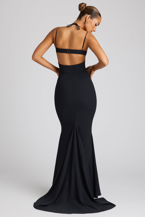 Embellished Heart Cup Detail Evening Gown in Black - 2