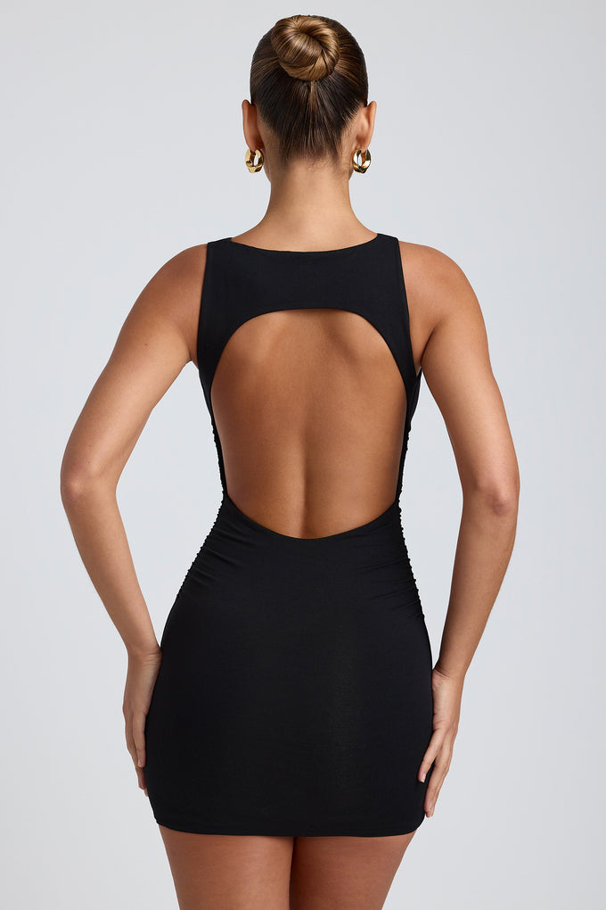 Modal High-Neck Open-Back Mini Dress in Black