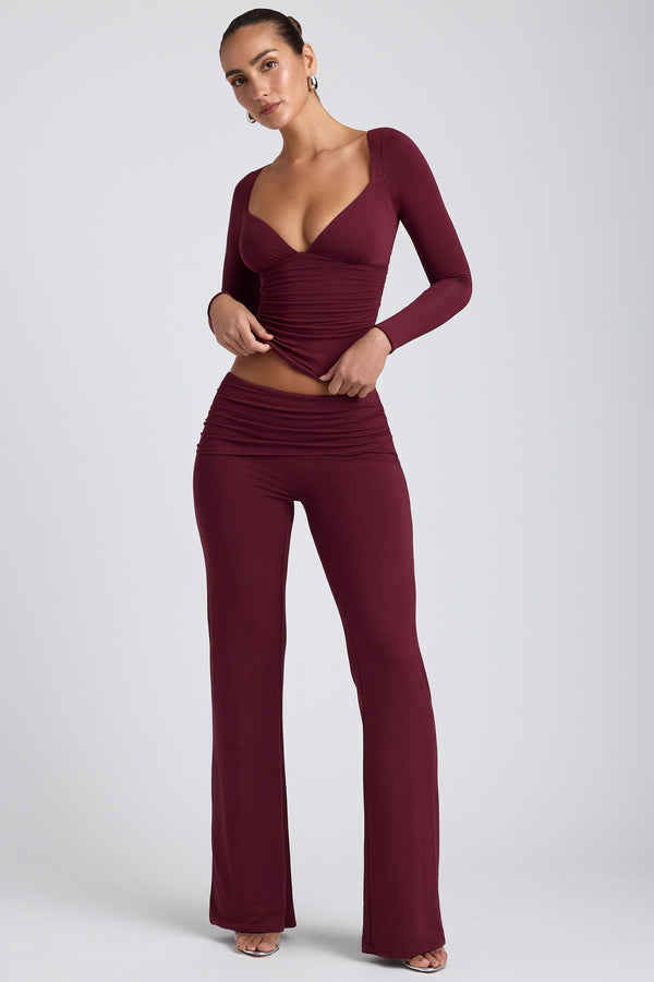 Mid-Rise Straight-Leg Trousers in Plum - 1
