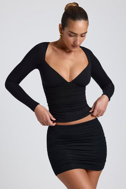 Modal Ruched Long-Sleeve Top in Black