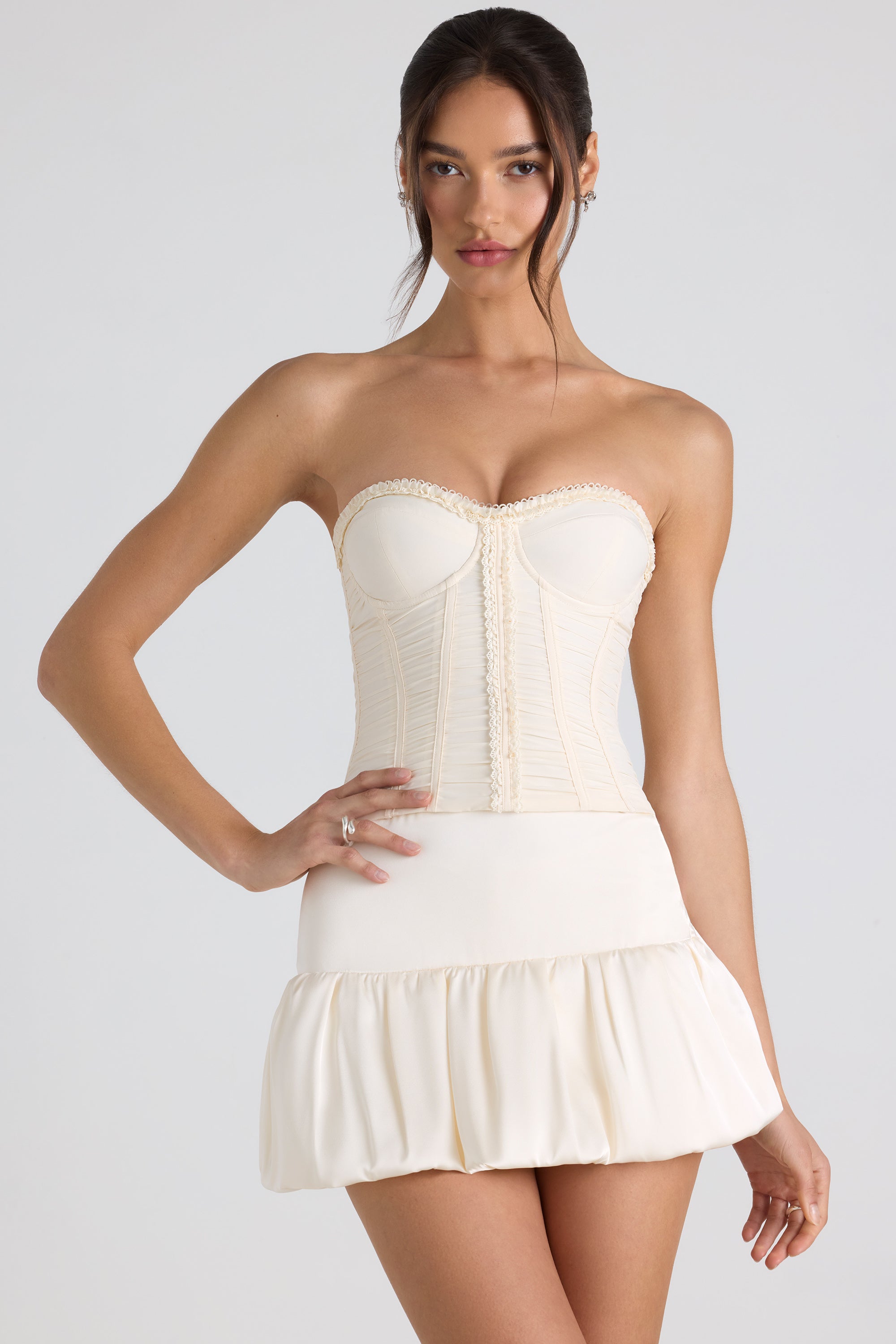 Bubble Hem Mid-Rise Micro Mini Skirt in Ivory - 1