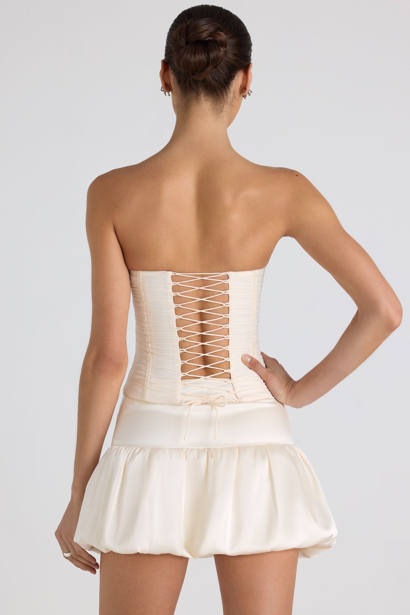 Bubble Hem Mid-Rise Micro Mini Skirt in Ivory - 2