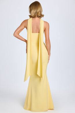 Scarf-Detail Strapless Gown in Pastel Yellow