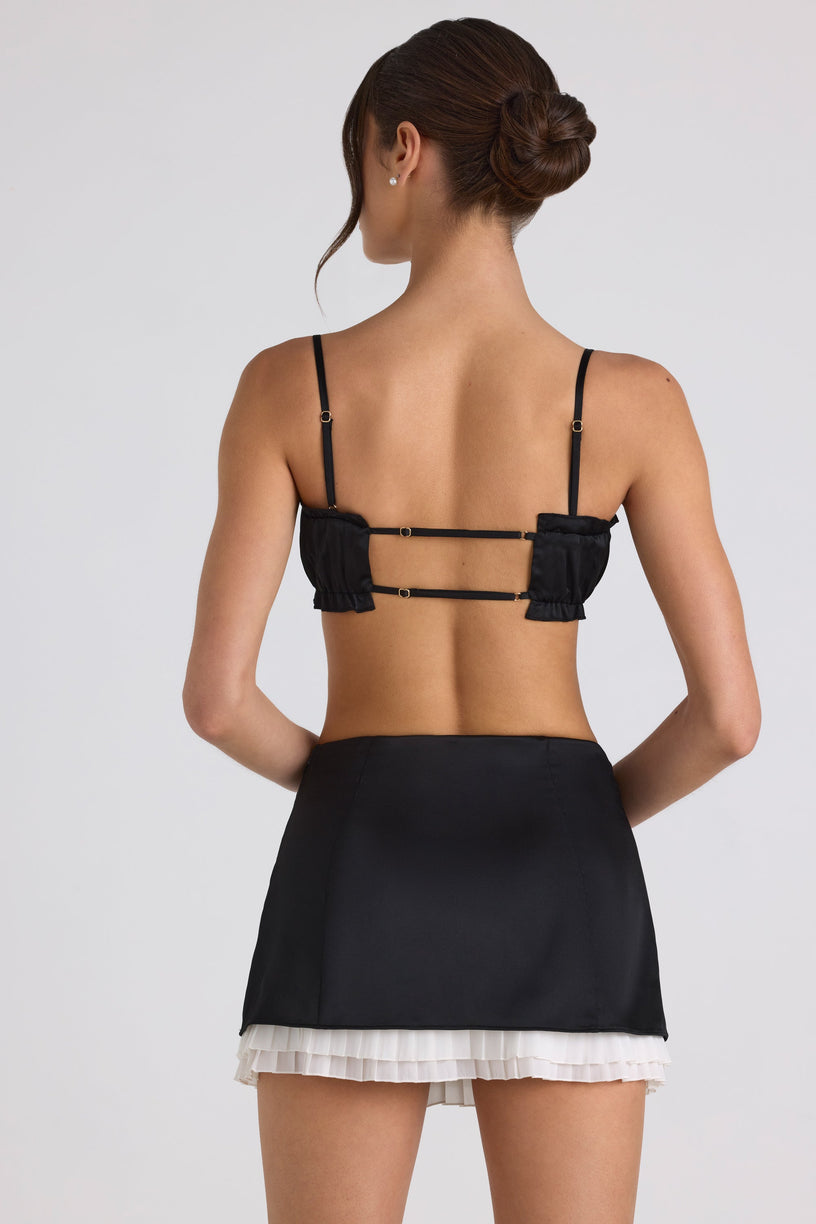 Ruffle-Trim Smocked Crop Top in Black - 2