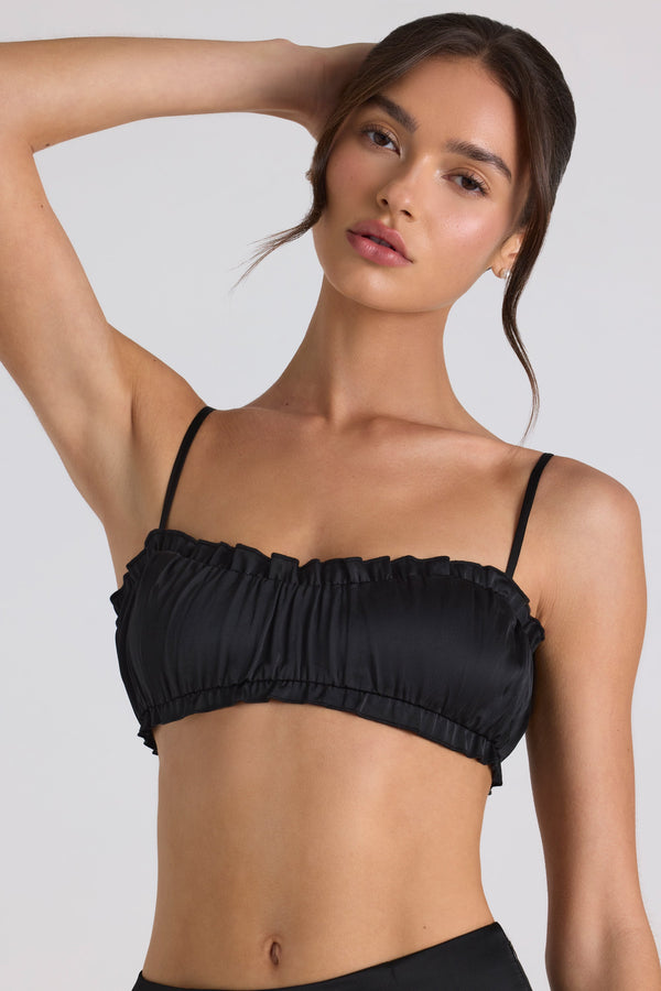 Ruffle-Trim Smocked Crop Top in Black - 1