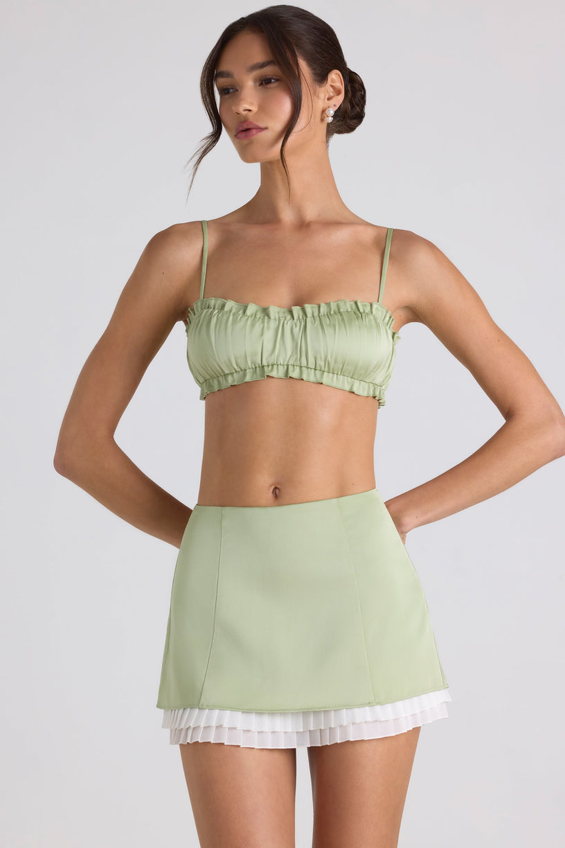 Layered Mid-Rise Mini Skirt in Spring Green - 1