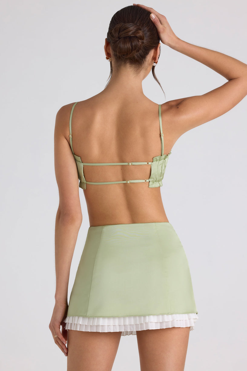 Layered Mid-Rise Mini Skirt in Spring Green - 2