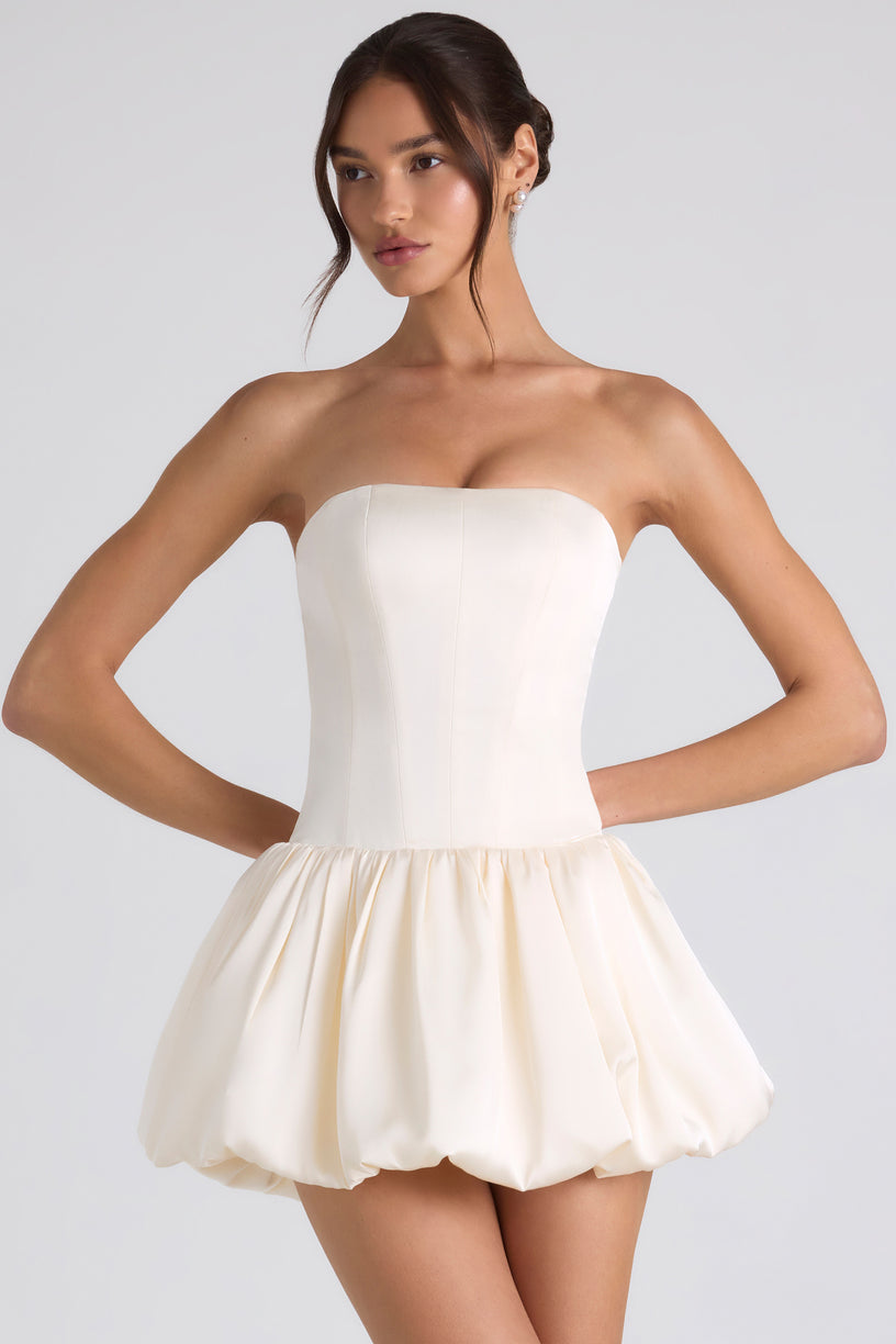 Lace-Up Bubble Hem Corset Mini Dress in Ivory - 1