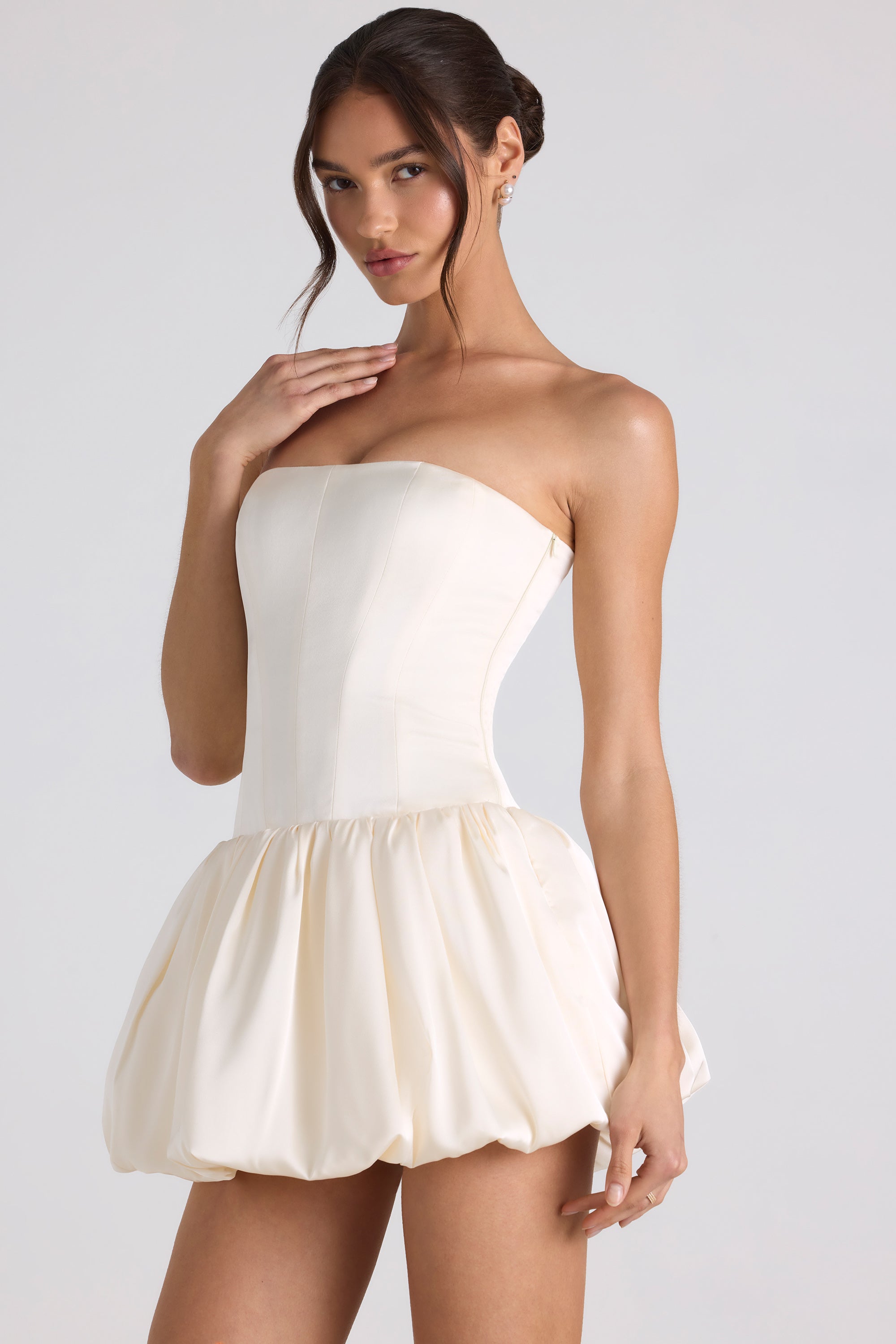 fabiola lace up dress Fabiola Lace-Up Bubble Hem Corset Mini Dress in Ivory
