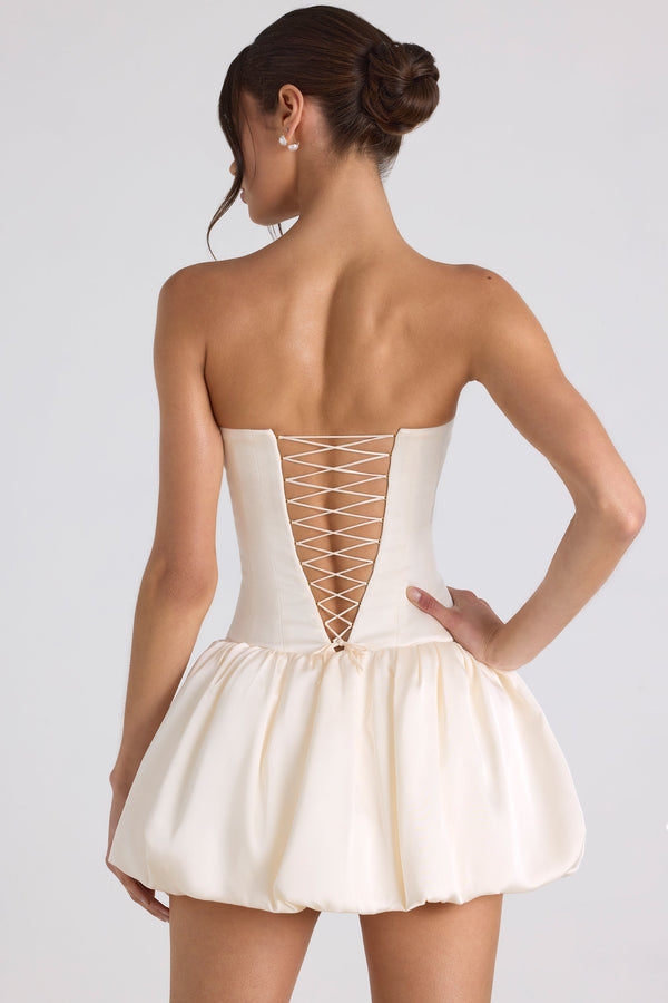 Lace-Up Bubble Hem Corset Mini Dress in Ivory - 2