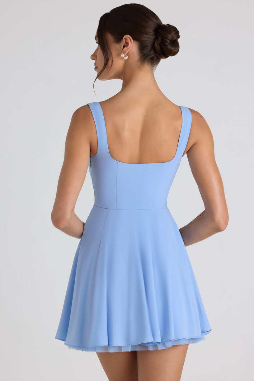 Tie-Detail A-Line Micro Mini Dress in Sky Blue - 2