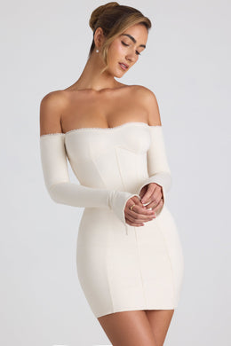 Modal Off-Shoulder Lace-Trim Mini Dress in Ivory