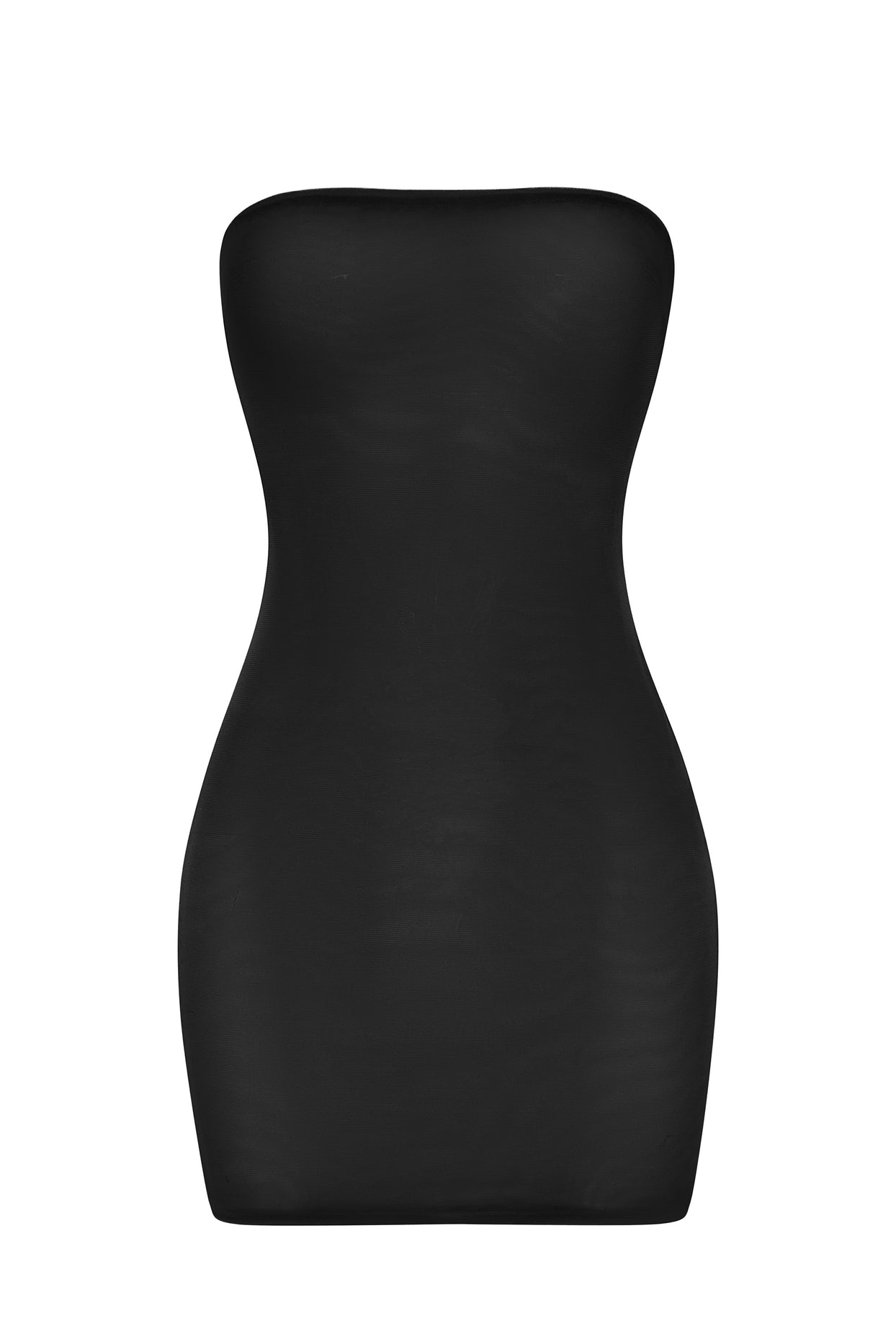 Soft Sheer-Mesh Bandeau Mini Slip Dress in Black - 1