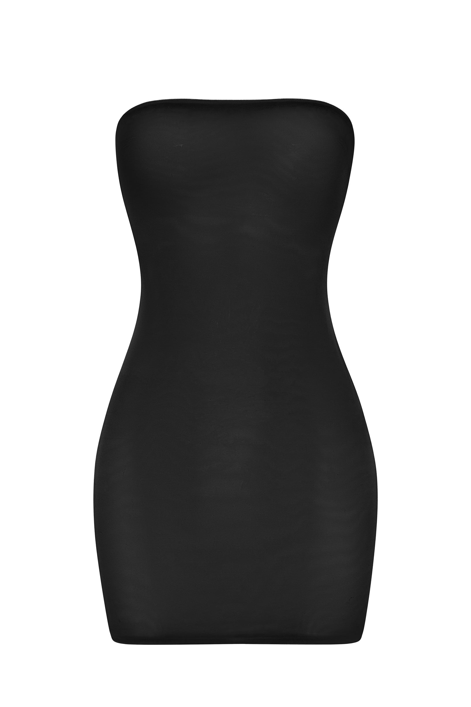 Soft Sheer-Mesh Bandeau Mini Slip Dress in Black - 1