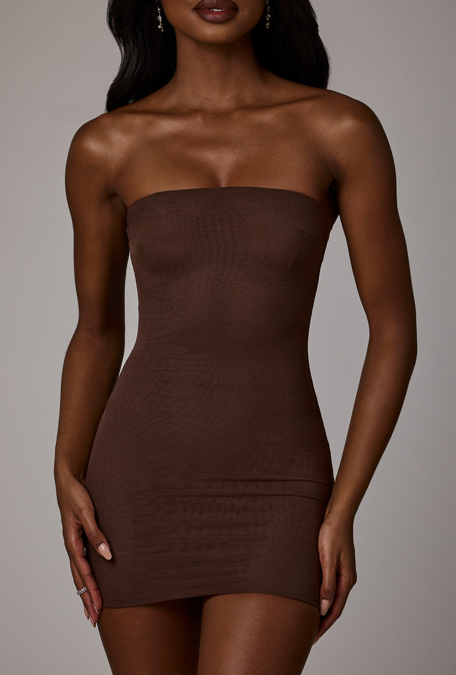 Soft Mesh Mini Slip Dress in Deep Cocoa