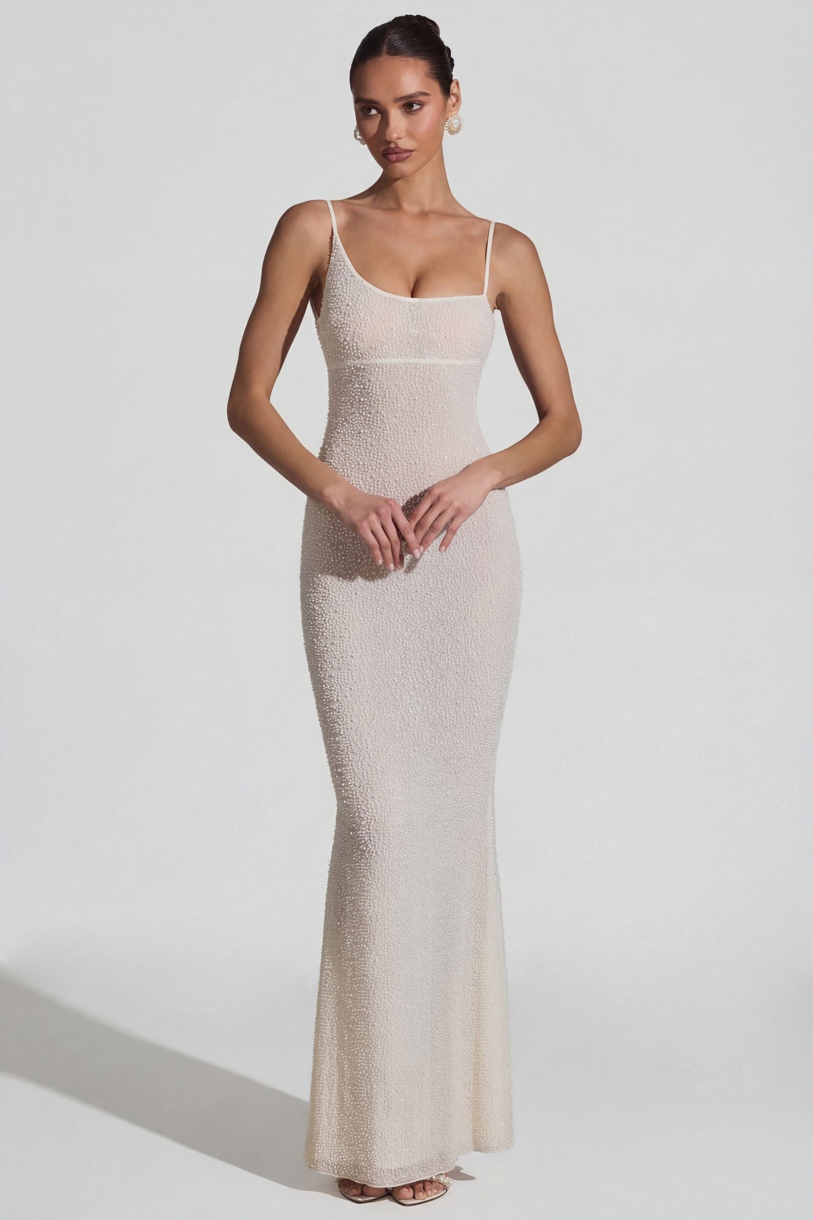 Embellished Backless Maxi Dress in White - 1